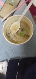 A century egg and pork porridge / I feel reassured when I eat this.