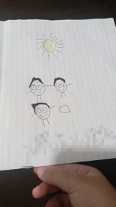 A picture my four-year-old child drew / Because it depicts my family.