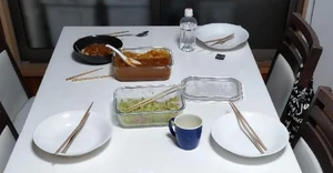 夕食 / 2024年1月15日19時ぐらい / 家族で食べる前 / ミートスパゲッティ / 妻がつくった