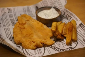 Lunch eaten at Vista Park. I ate by myself. I had a fish steak and French fries.