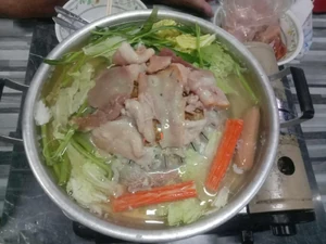 Dinner eaten with my family. We had mookata (Thai style pork skillet cooked meat).