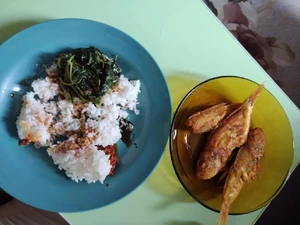 Lunch a few days ago. I ate at home and my wife cooked the meal.