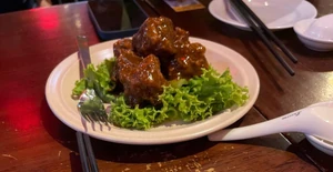 I eat with mama big portion of pork ribs because it is my favorite food.