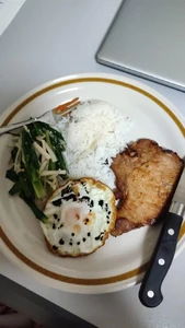 Dinner  / last Thursday, January 11, 2024, at 8:03 P.M. / at home / mum / watching TV / Had Pork Chop with rice and vegetable and a fried egg / My mum cooked the meal